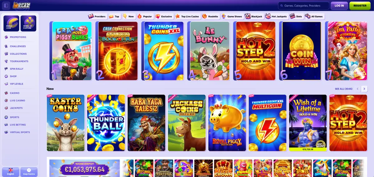 Spinbara casino pokies lobby showing Megaways and Bonus Buy categories on desktop Spinbara casino pokies lobby showing Megaways and Bonus Buy categories on desktop